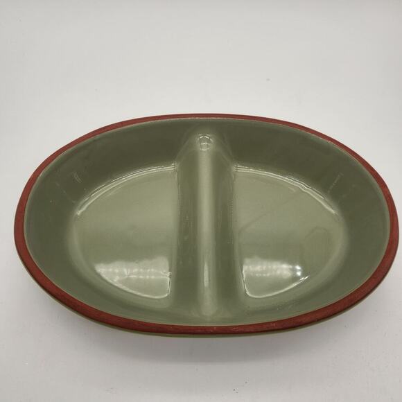 Himark Made In Portugal Moss‎ Green With Terracotta Rim 12" Divided Serving Dish - Picture 2 of 7